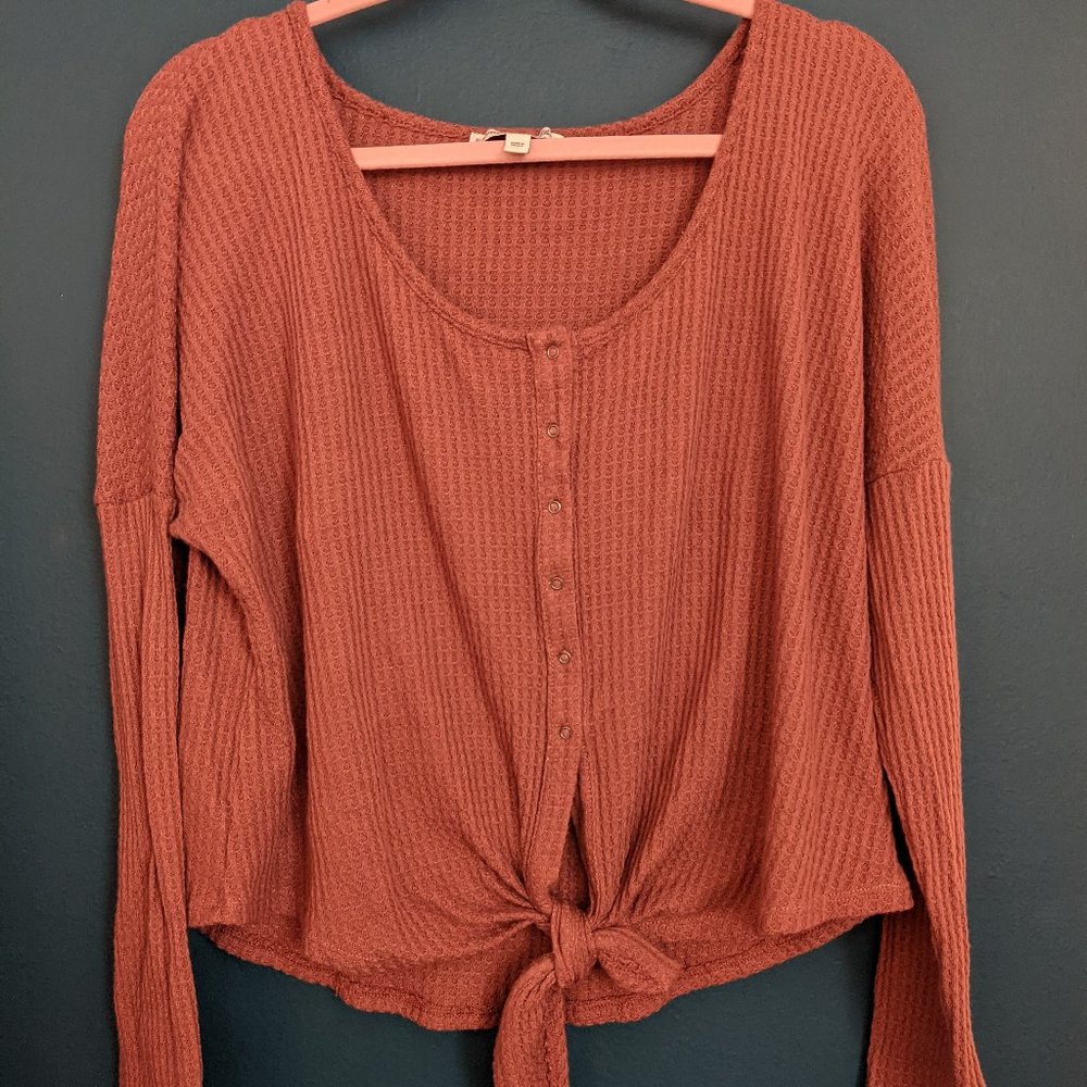 Express front tie cropped sweater